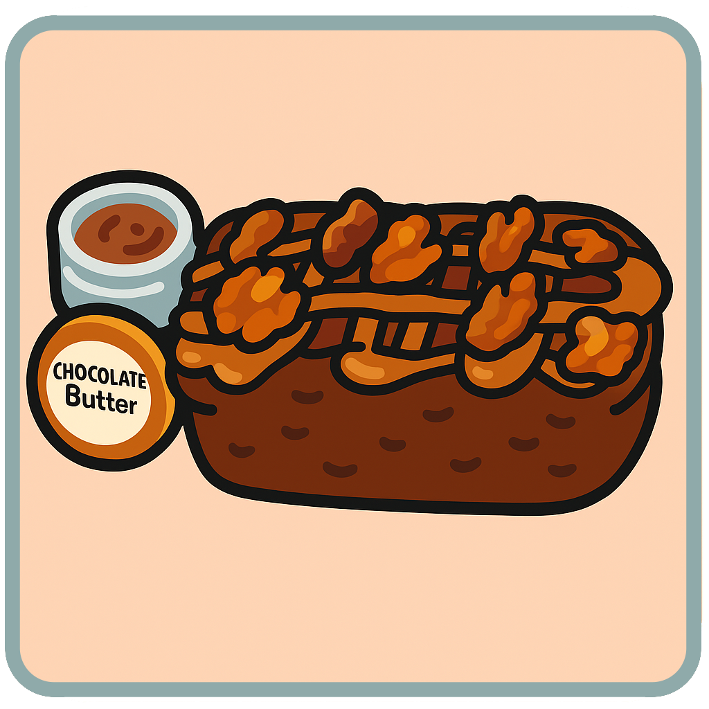 Banana Nut Loaf with Salted Caramel, Candied Walnuts and a Jar of Chocolate Butter