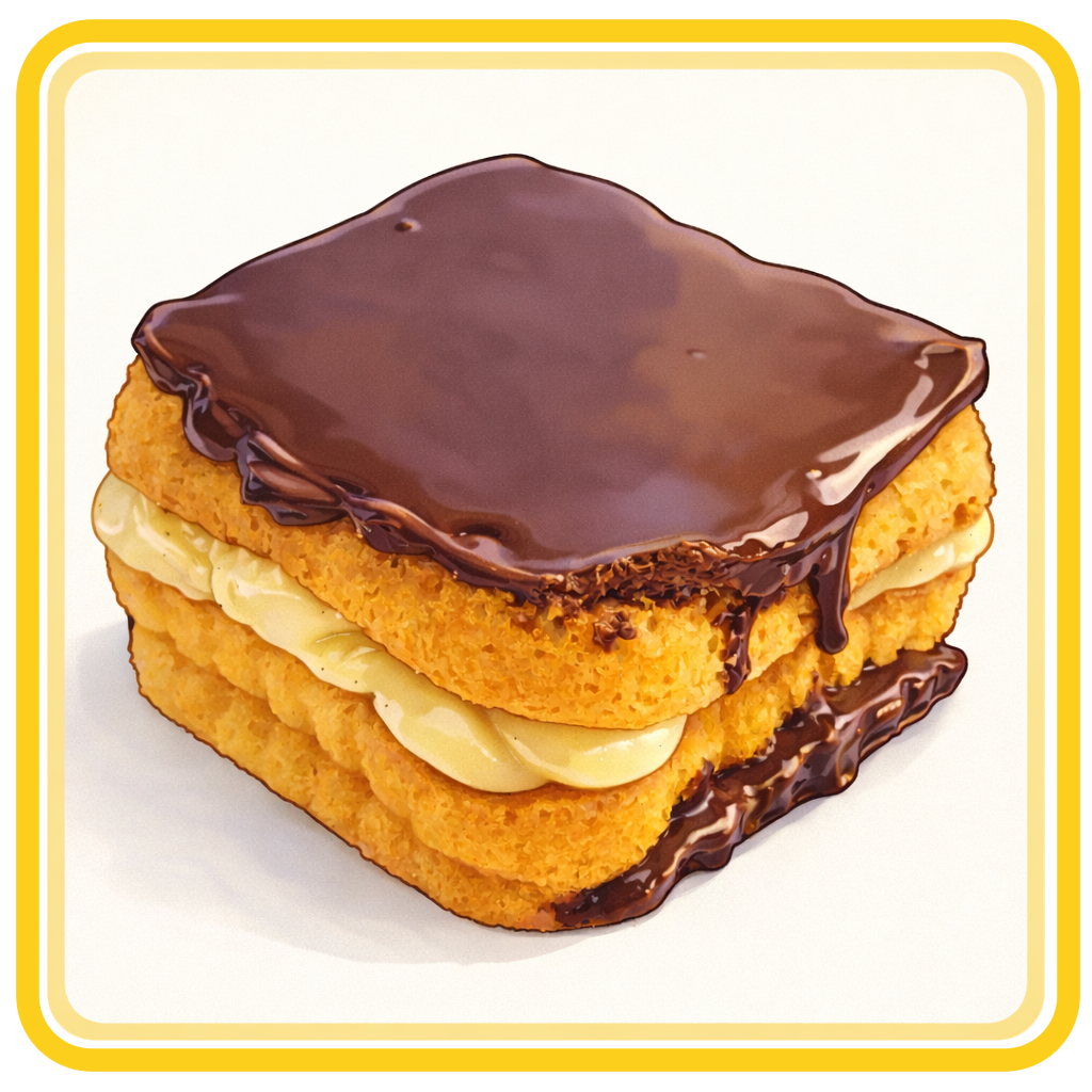 Boston Cream Pie with Cremeux and Mirror Glaze