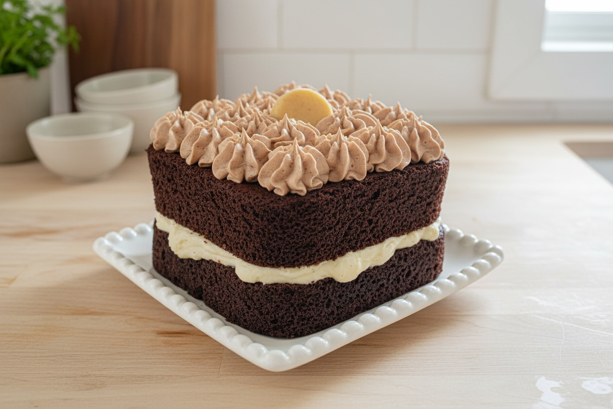 Chocolate Cake with Cookie Dough Filling Topped with Chocolate Ganache