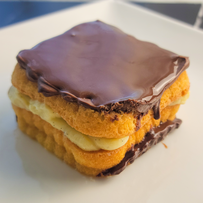 Boston Cream Pie with Cremeux and Mirror Glaze