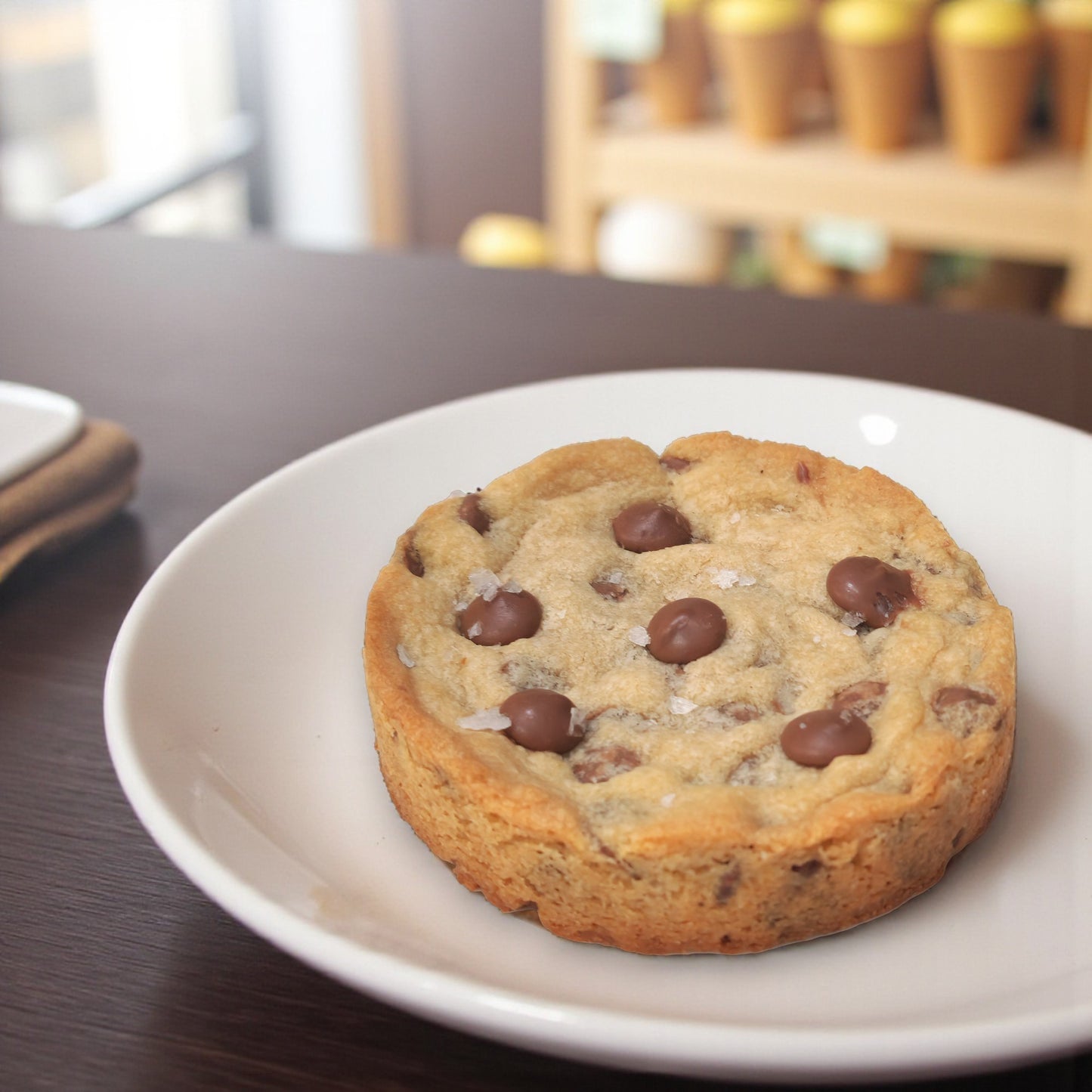 Thick Milk Chocolate Chip Cookie Topped with Flakey Salt