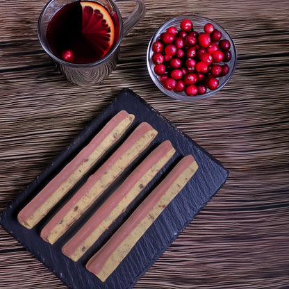 Mulled Wine Cranberry Cookie Sticks with Ruby Chocolate