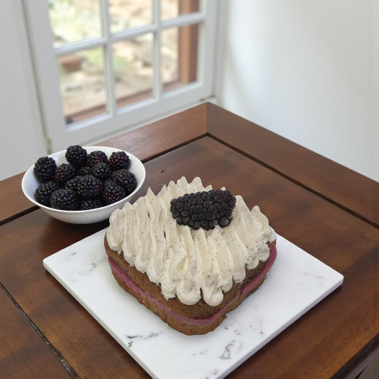 Olive Oil Cake with Cardamom Swiss Buttercream and Blackberry curd
