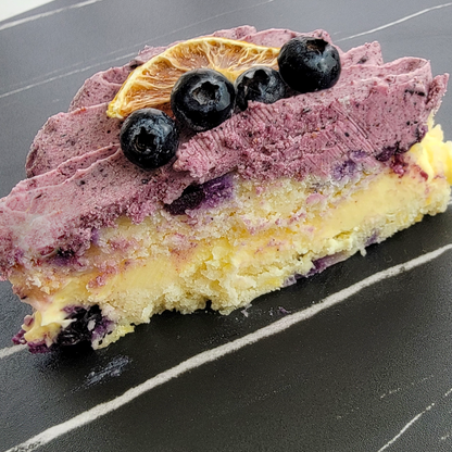 Lemon Cake with Lemon Curd & Blueberry Frosting