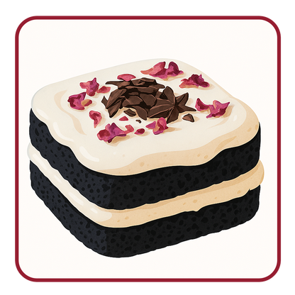 Tuxedo Cakelette with Black Cocoa & Marshmallow Frosting