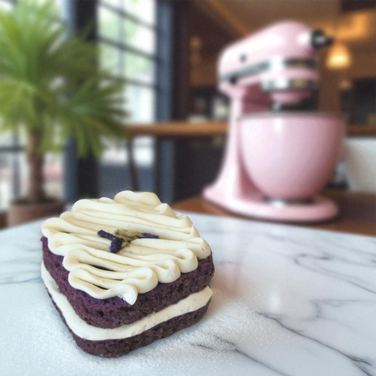 Ube Velvet Cakelette with Vanilla Mascarpone Ganache