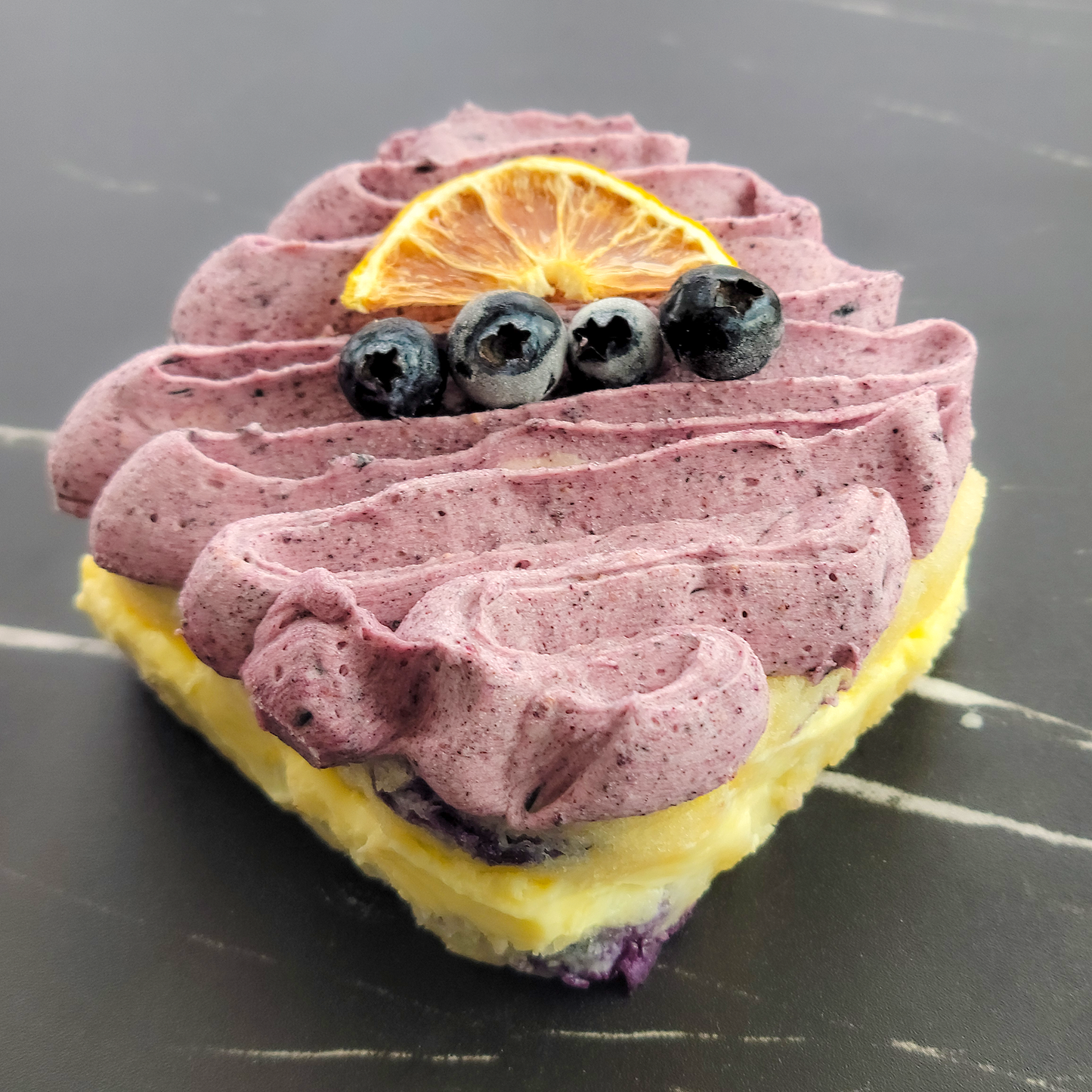 Lemon Cake with Lemon Curd & Blueberry Frosting